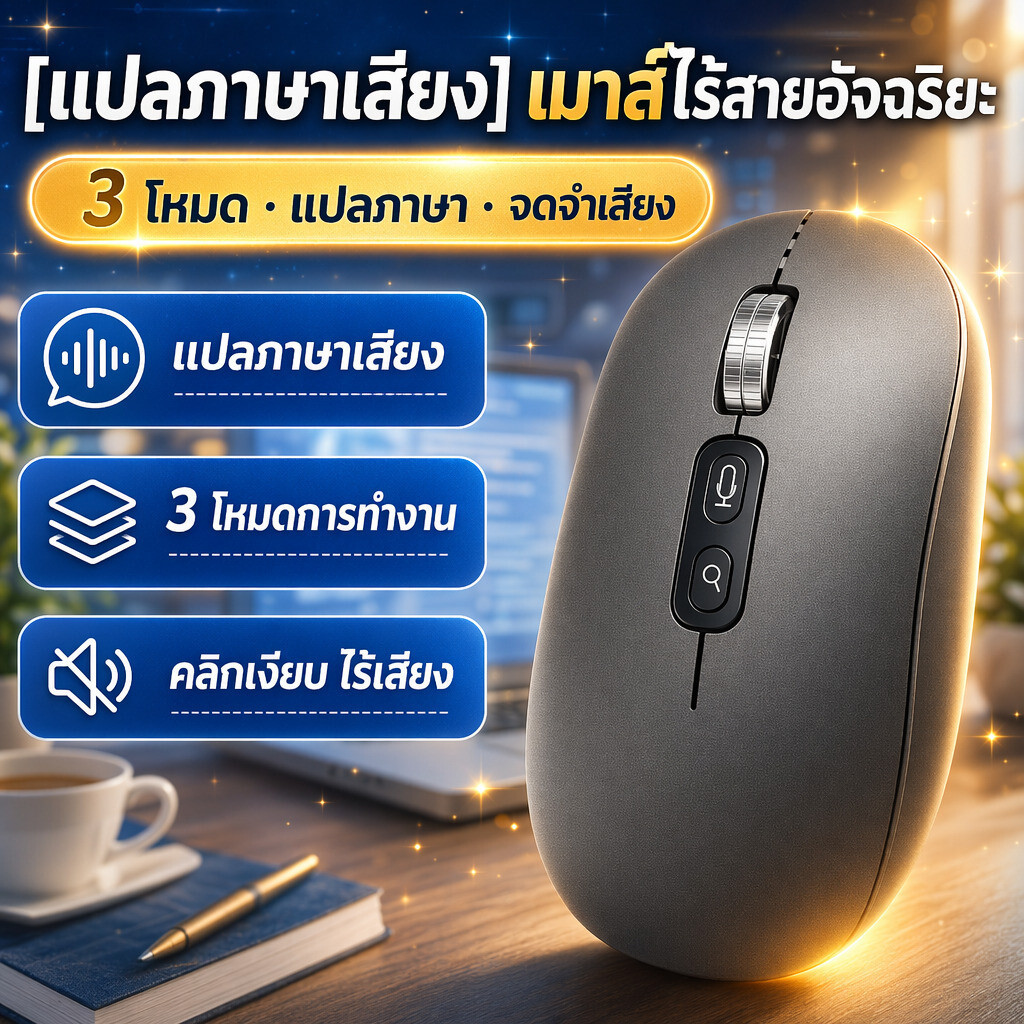 [แปลงเสียงเป็นข้อความAI] สามโหมดบลูทูธเมาส์แปลภาษาอัจฉริยะ คลิกเงียบ คีย์บอร์ดเมาส์ไร้สาย ชุดแป้นพิมพ์เมาส์ไร้สาย