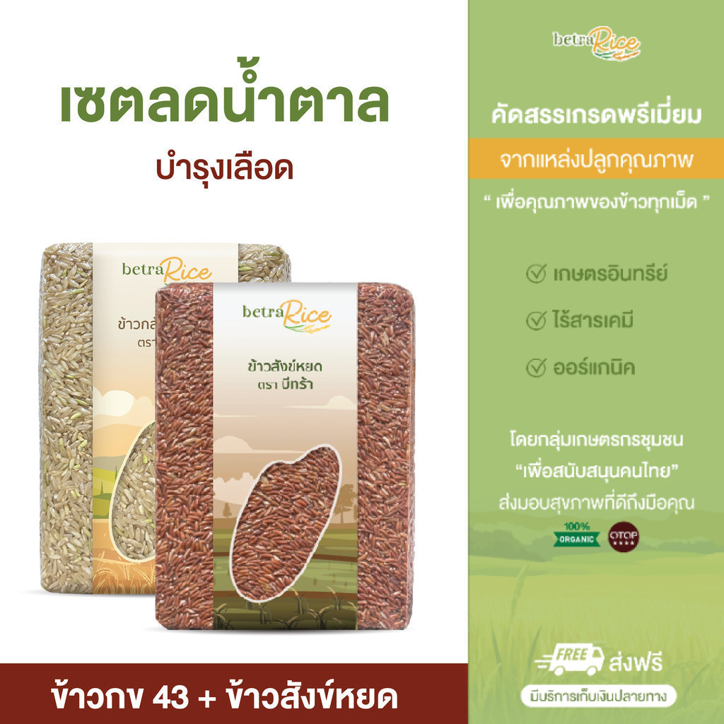 เซตลดน้ำตาล บำรุงเลือด ข้าวกล้อง กข 43 + ข้าวกล้องสังข์หยด ไฟเบอร์สูง อิ่มท้องนาน