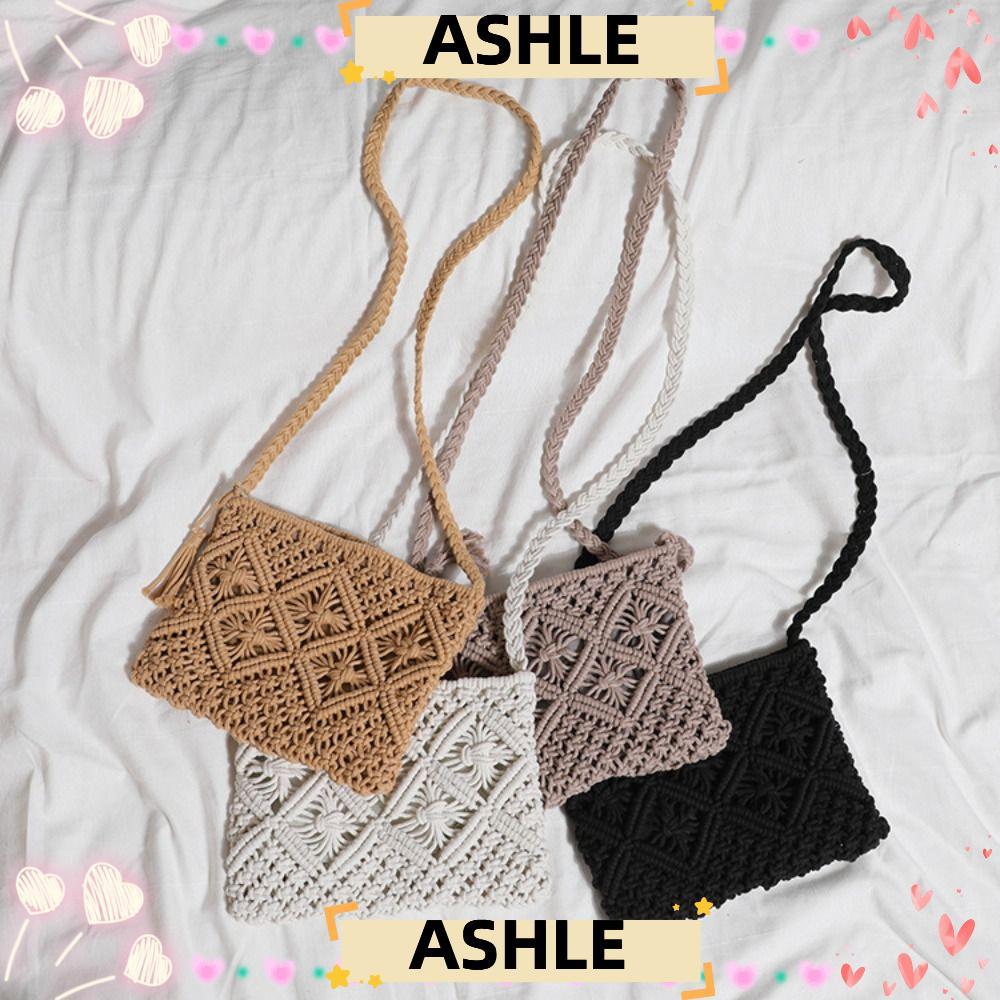 ASHLE กระเป๋าผ้า Bohemian Messenger Bag Summer Straw Beach Bag