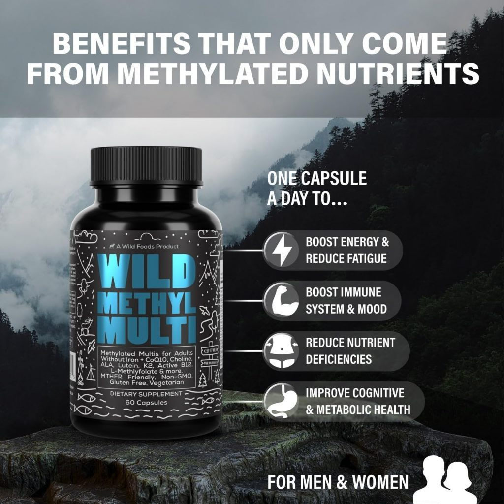 Wild Methylated Multivitamin for Women & Men | Daily Multi Vitamin | MTHFR Supplement Without Iron |