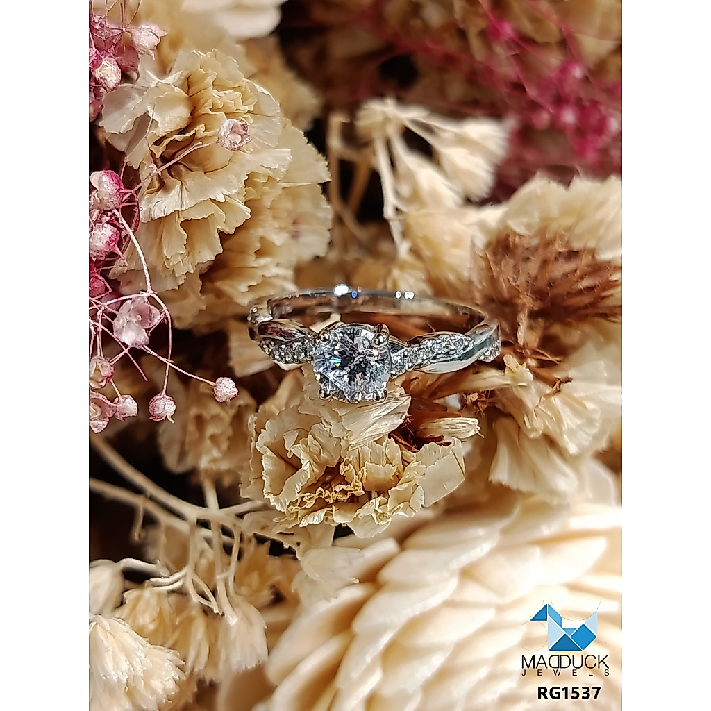 Madduckjewels RG1606 แหวนเงินแท้ 925 CZ / โมอิส (Moissanite) / เพชรแลป (Lab Grown) ชุบโรเดียม แหวนแต่งงาน รูปที่ 3
