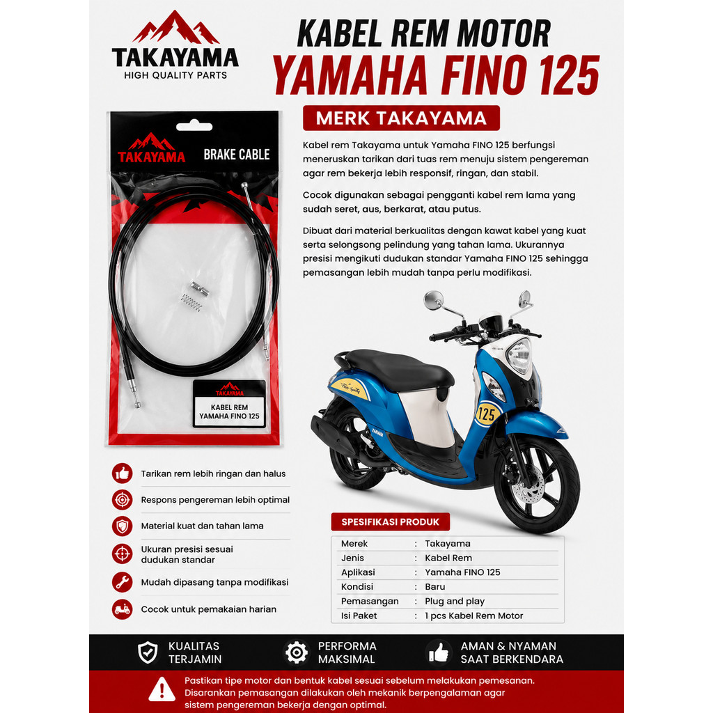สายเบรค Yamaha Fino ยี่ห้อ Takayama - อะไหล่ Yamaha Fino
