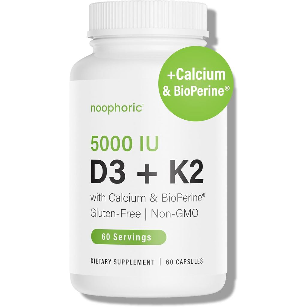 Noophoric Vitamin D3 K2 5000 IU, D3 ประกอบด้วย K2 MK7, วิตามิน D3 K2 แคปซูล มีแคลเซียมและชีวภาพ Yin,