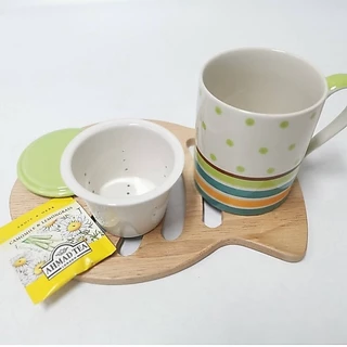 INDRA CERAMIC แก้วกรองชา 13 ออนซ์ พร้อมฝาปิด เซรามิกเข้าไมโครเวฟได้