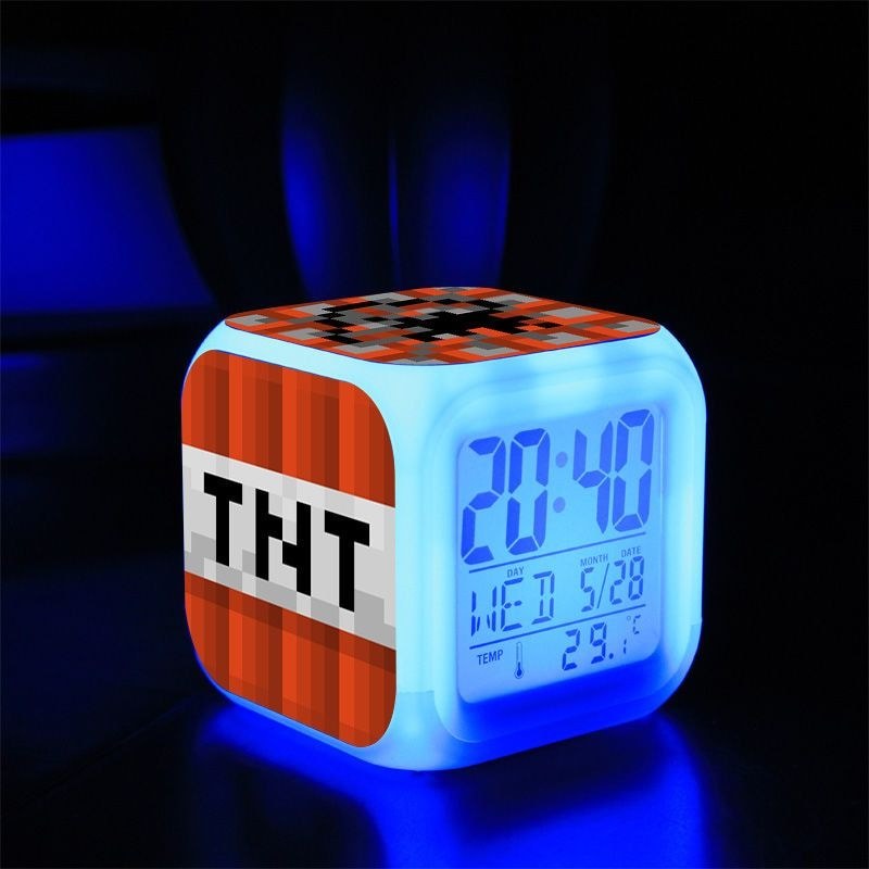 Minecraft Minecraft เกมอะนิเมะ Merchandise Luminous นาฬิกาปลุกเงียบ MC นักเรียนเด็กนาฬิกาข้างเตียง 67a14