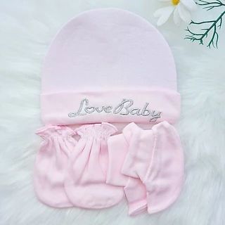 💥พร้อมส่ง หมวก ถุงมือ ถุงเท้าเด็กอ่อน/เด็กแรกเกิดNB สีพื้น 1 set เลือกสีได้ ไม่สามารถเลือกลายปักได้ค่ะ