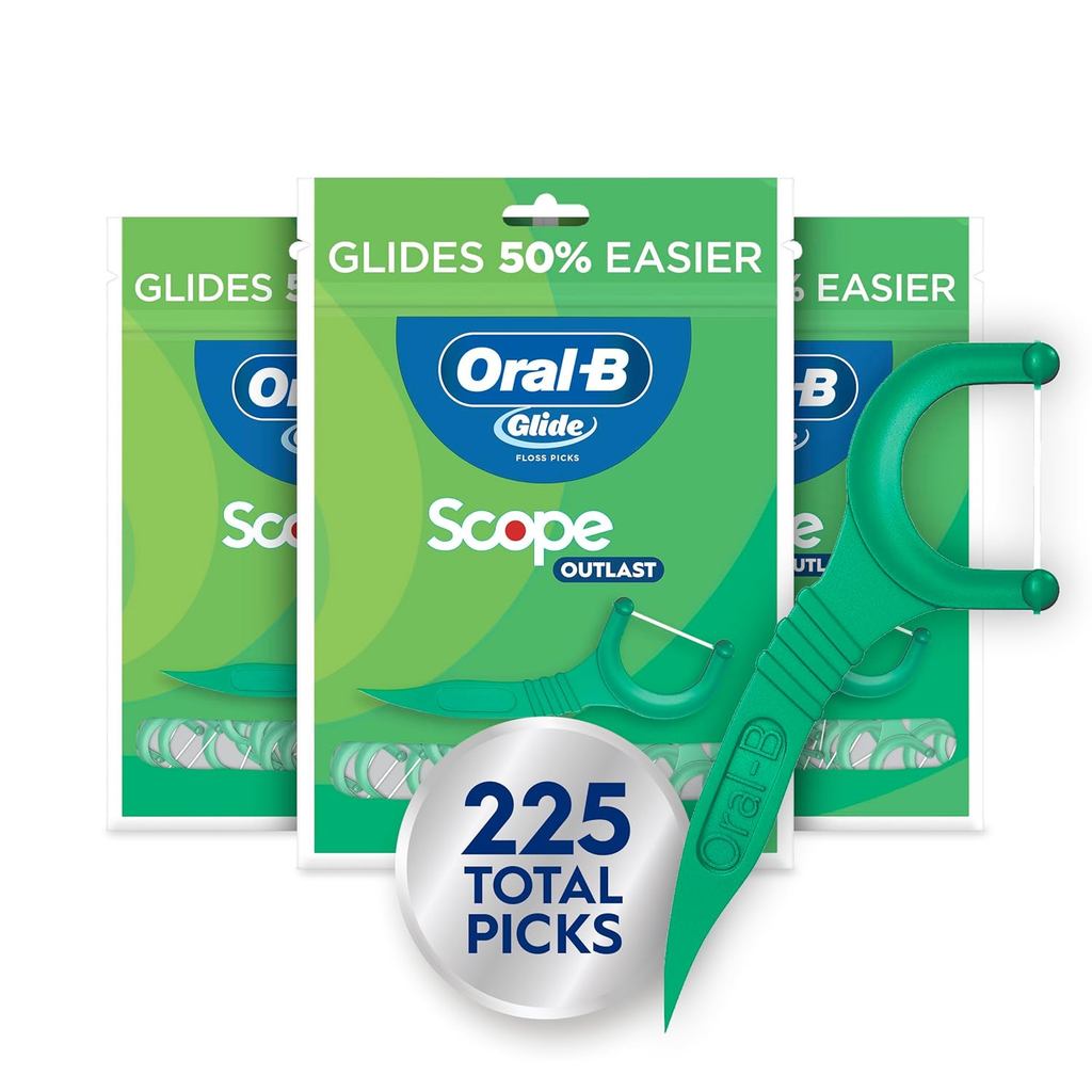 Oral-B Glide Mint ไหมขัดฟัน Picks with Long Lasting Scope Flaor, 3 แพ็ค 75 ข้อ (225 รวม) U9B8