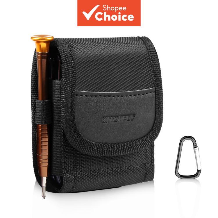 Hweel Flip Phone Nylon Belt Clip Carrying Pouch Case สําหรับสมาร์ทโฟน (สีดํา)