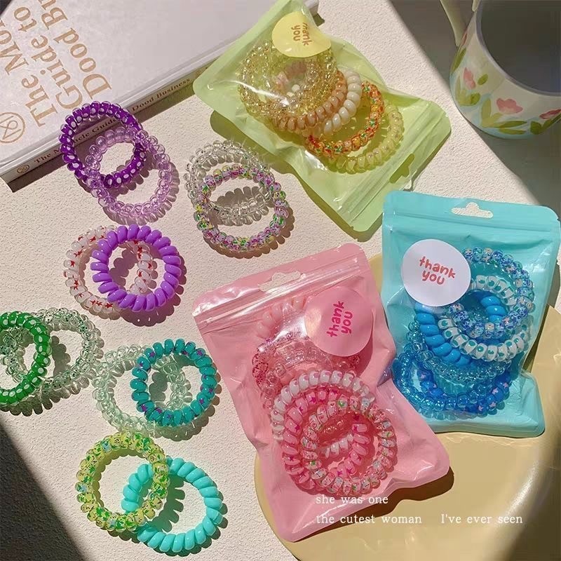 ยางรัดผมสายโทรศัพท์ สีลูกกวาดไล่สี ไม่เป็นรอย มัดผมหางม้า ไม่ดึงผม
