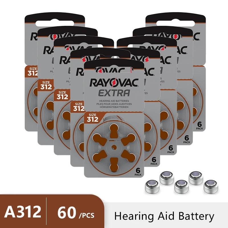 เครื่องช่วยฟังแบตเตอรี่ A312 312A ZA312 312 PR41 RAYOVAC EXTRA 60 PCS Zinc Air Performance เครื่องช่