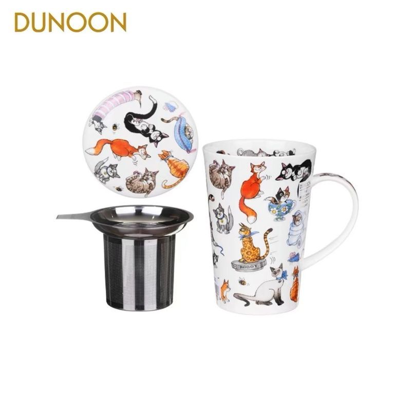 DUNOON British Bone China Cup with Lid Mug Black Tea Coffee Cup Office Ceramic Cup