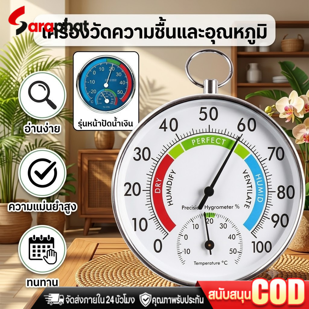 TH-Living พร้อม​ส่ง​ เครื่องวัดอุณหภูมิและความชื้้น (เหล็ก)​รุ่น​101B