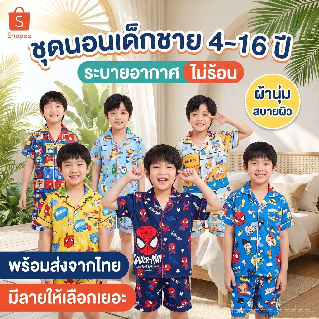 SoftKids ชุดนอนเด็กชายแฟชั่น พร้อมส่งไทย เสื้อแขนสั้น+กางเกงขาสั้น ผ้านุ่ม ระบายอากาศดี ใส่ได้ทุกวัน CD