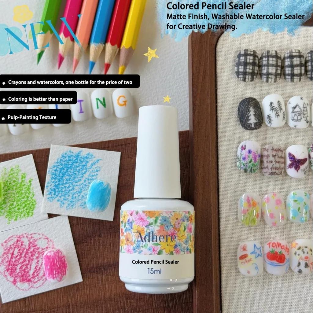 ADHERE เจล Top Coat 15ml, Matte Top Coat ยาทาเล็บสําหรับดินสอสี,ล้างทําความสะอาดได้สีน้ํา Art High G