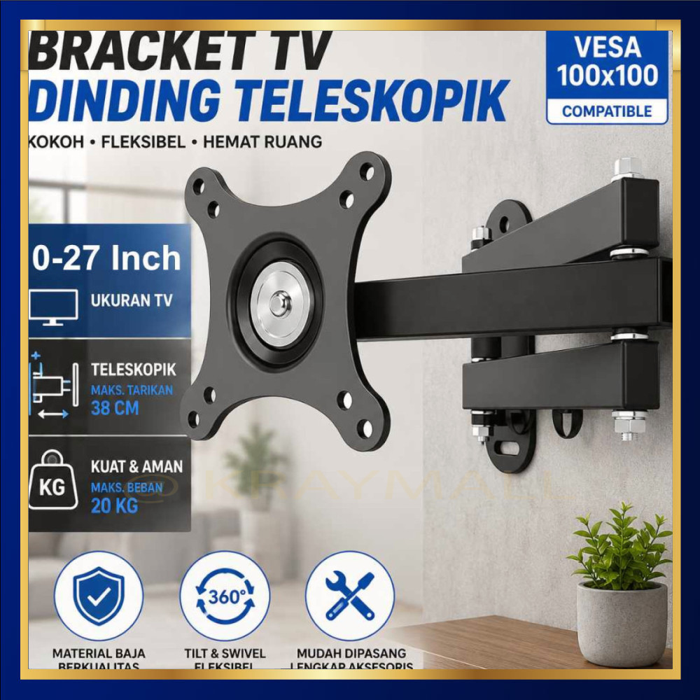 VESA 100x100 10-27 นิ้ว 360 องศาหมุนผนัง TV Bracket - DKE-S27