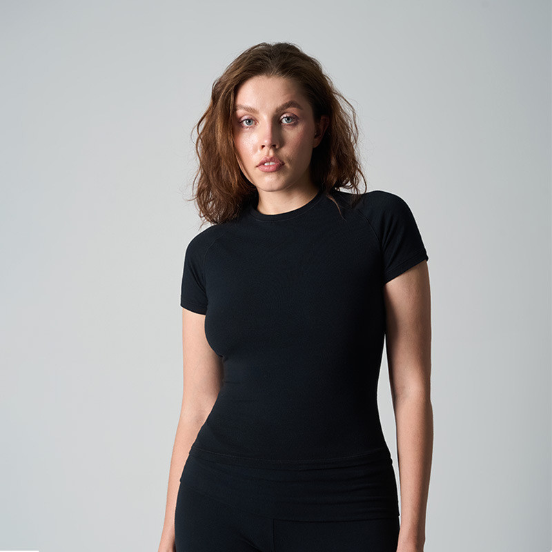 SKIMS Kim Kardashian t Short-sleeved stretchy slim-fit pure cotton crop top with round neck T Shirt
