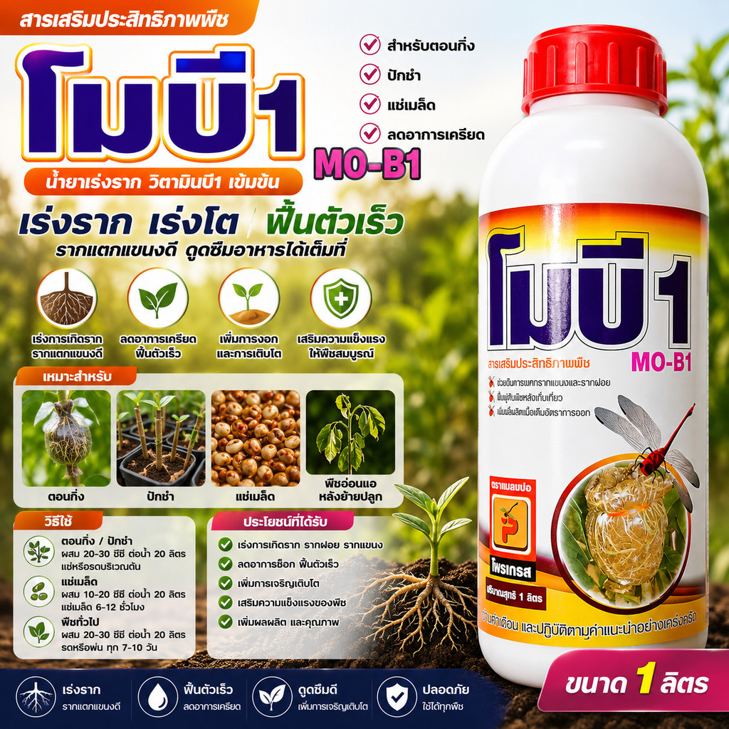 โมบี น้ำยาเร่งราก B1 สำหรับตอนกิ่ง ปักชำ แช่เมล็ด ลดอาการเครียด ฟื้นตัวเร็ว รากแตกแขนงดี