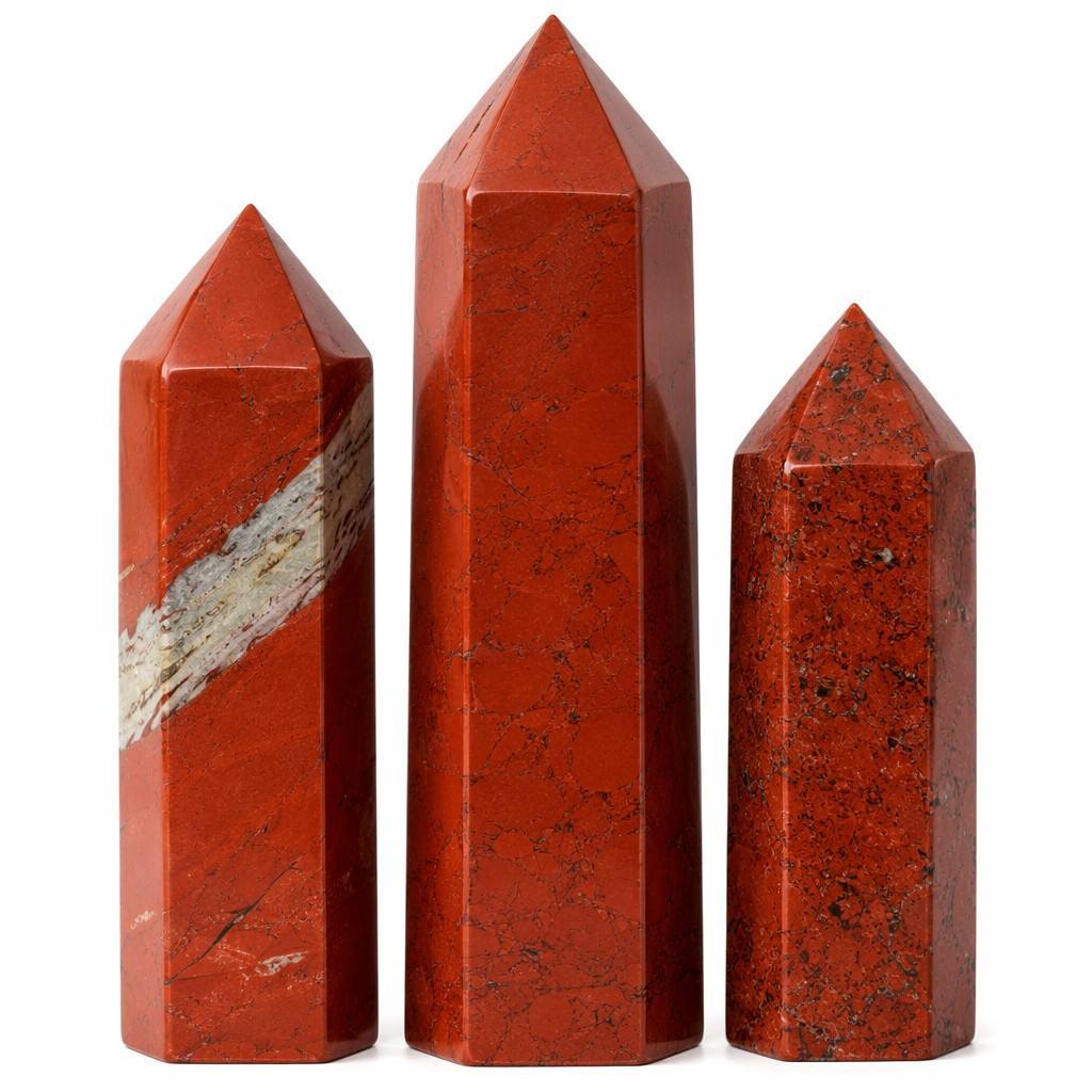 Red Jasper Crystal Tower ขัดจุด Reiki Healing Stone Feng Shui Home Office ตกแต่งสะสม