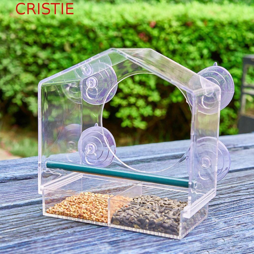 CRISTIE Bird Feeder Outdoors อุปกรณ์สัตว์เลี้ยงขนาดใหญ่ Parrot อะคริลิคพร้อมถ้วยดูด Bird House