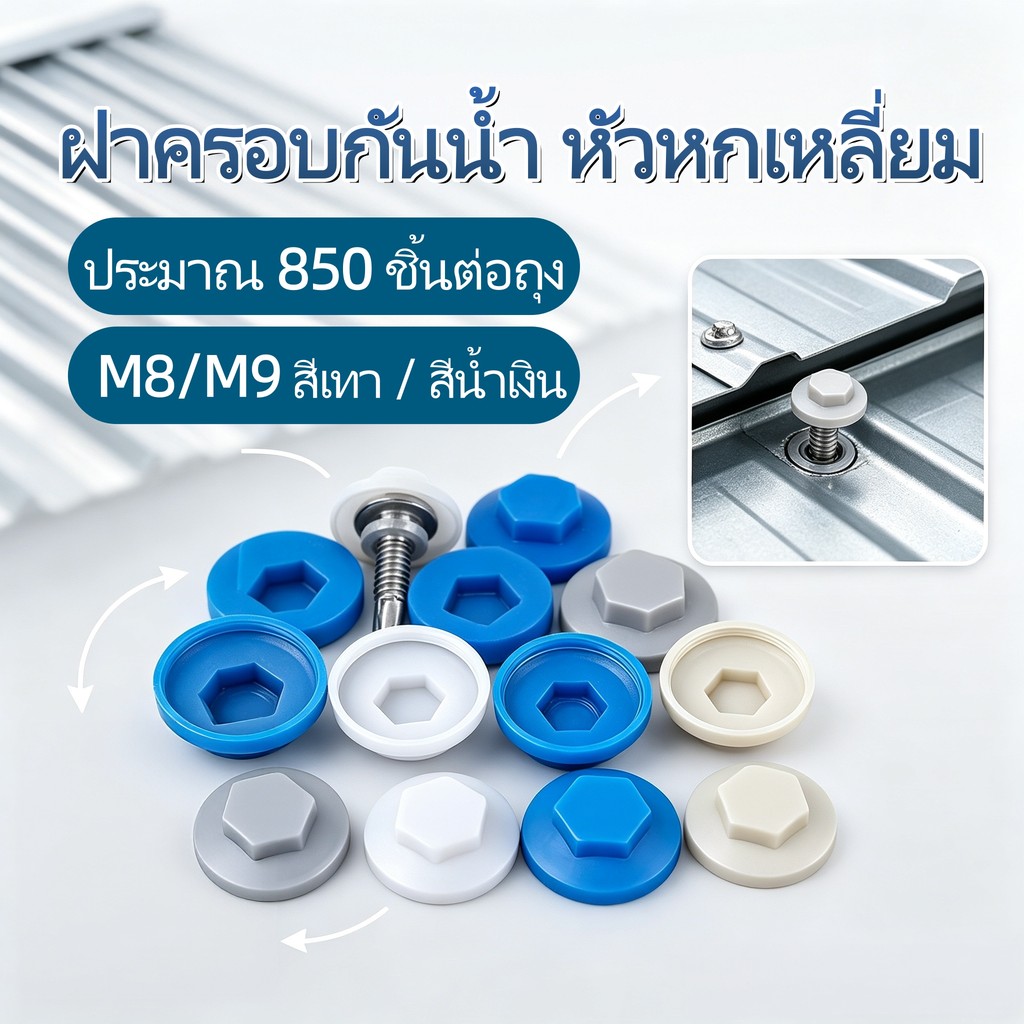 หมวกประกบป้องกันหัวสกรูพลาสติก ป้องกันน้ำ สำหรับสกรูเจาะหาง M8 M9 ใช้กับหลังคากระเบื้องเรซิน
