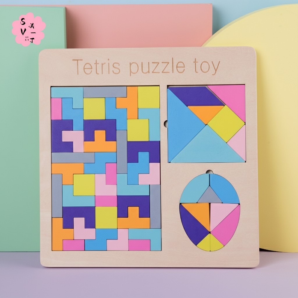 Kids 3in1 ชุดปริศนาการศึกษา Tetris Tangram Block Game ขนาดใหญ่