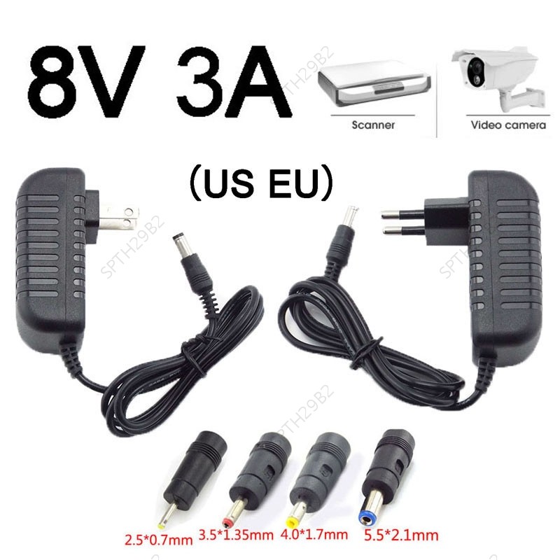5.5*2.1 มม.4.0*1.7 มม.3.5*1.35 มม.2.5*0.7 มม.ปลั๊ก AC DC อะแดปเตอร์แปลง DC 8V 3A AC 110V-240V Power 