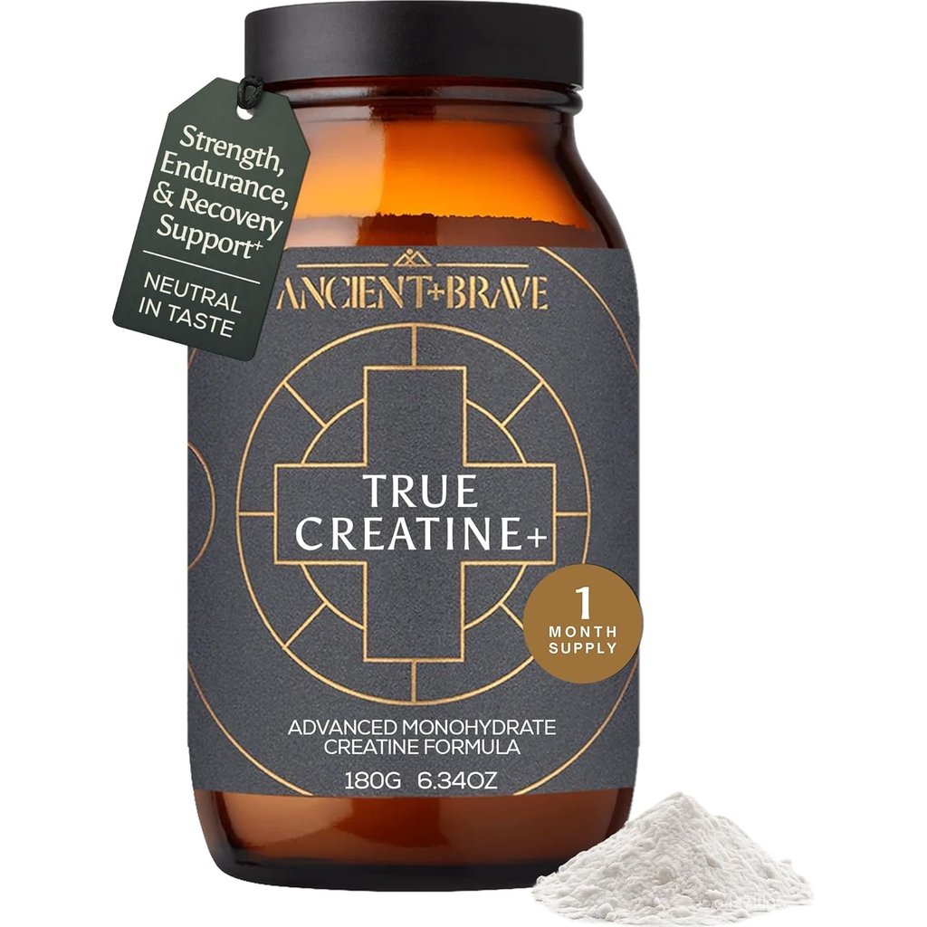 Ancient + Brave True Creatine+ Powder 6.34oz (Ap 30 Servings), Monohydrate Creatine Supplement with 