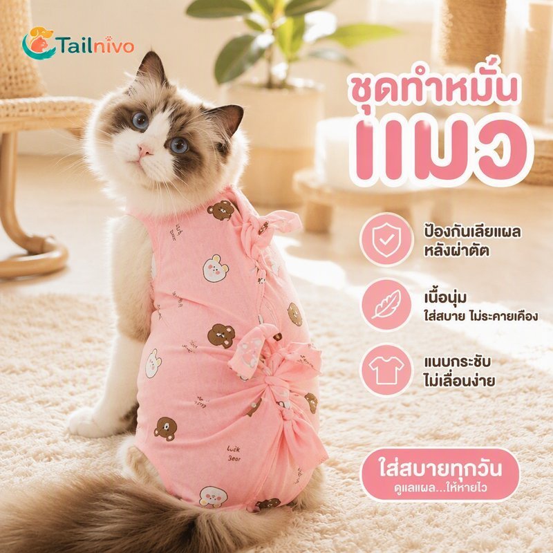 การผ่าตัดแมวสูทต่อต้านเลียการกู้คืนเสื้อผ้าฝ้ายนุ่มระบายอากาศสบายพอดีสัตว์เลี้ยงขนาดเล็ก