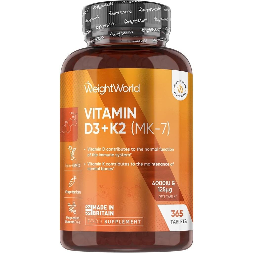 WeightWorld D3 4000IU & K2 125μg (MK7) | 365 เม็ด VIT D | 1 ปี ชั้น | กลืนง่าย VIT D (ขนาด 6 มม.) | 