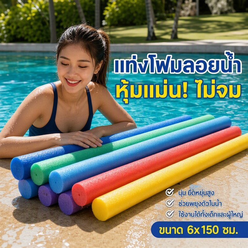 แท่งโฟมลอยน้ำ ฝึกว่ายน้ำ โฟมความหนาแน่นสูง นุ่มยืดหยุ่น ช่วยพยุงตัว เด็ก ผู้ใหญ่