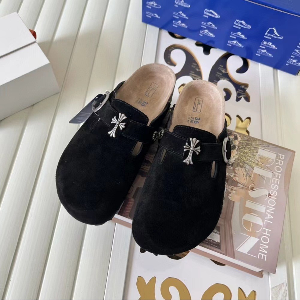 Co-Branded Boken Baotou รองเท้าแตะครึ่งรองเท้าแตะหนังแบนผู้ชายผู้หญิงรองเท้าแตะอินเทรนด์ Slipp