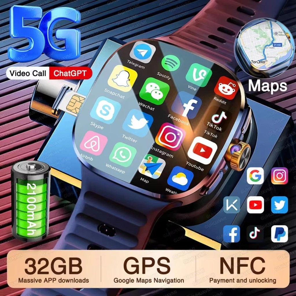 ใหม่ 5G/4G Full Network Sim สมาร์ทวอท์ชพร้อมกล้อง HD Video Call 3GB + 32GB RAM Google Store WIFI NFC