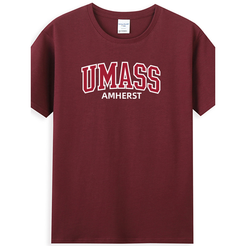 Massachusetts University Amerster Sub-School UMASS AMHERST แขนสั้นพิมพ์ด้านบนผู้ชายเสื้อยืดกีฬา