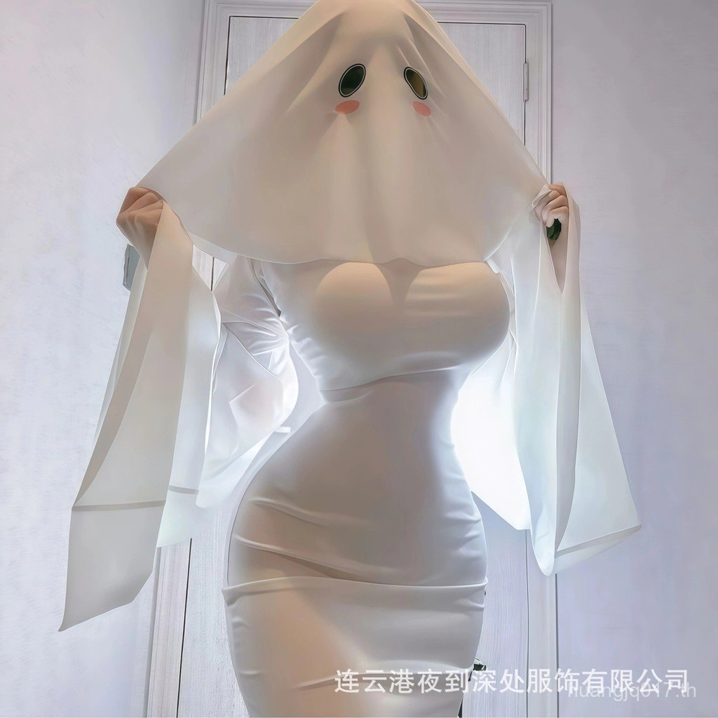 [ขายร้อน] Ghost Lady cos เครื่องแต่งกายฮาโลวีนนาง แอปริคอทสไตล์เดียวกันชุดคอสตูมคอสเพลย์ผีน่ารักสีขา
