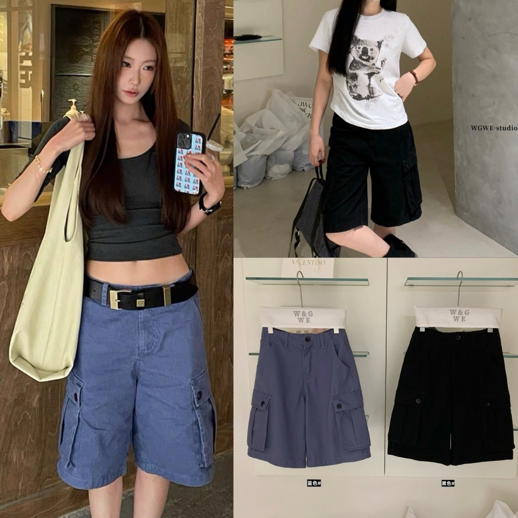 W10476 Cargo Shorts กางเกงคาร์โก้ขาสั้นทรงสวย ผ้าใส่สบาย ทรงหลวม ไม่รัดต้นขา แฟชั่นเกาหลี TAG WG.WE