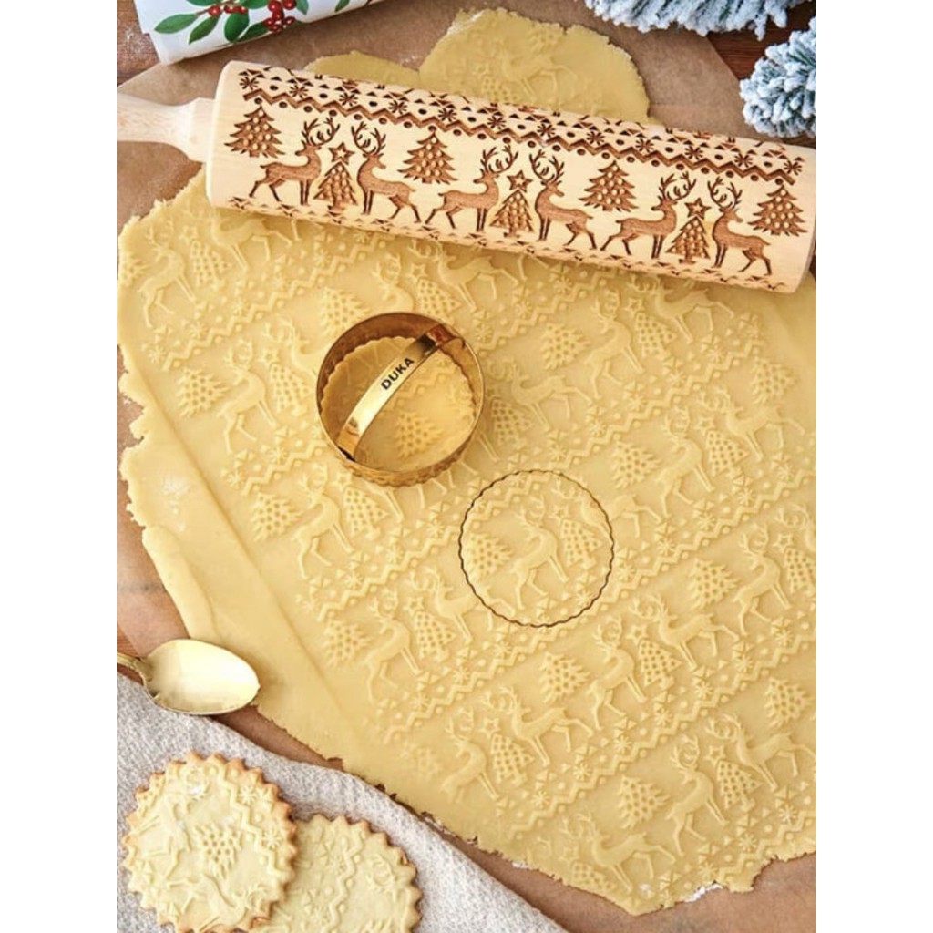 หมีนกฮูกพิมพ์ Rolling Pin ลึกแกะสลักไม้นูนคุกกี้คุกกี้คุกกี้แม่พิมพ์คริสต์มาส Elk diy Baking