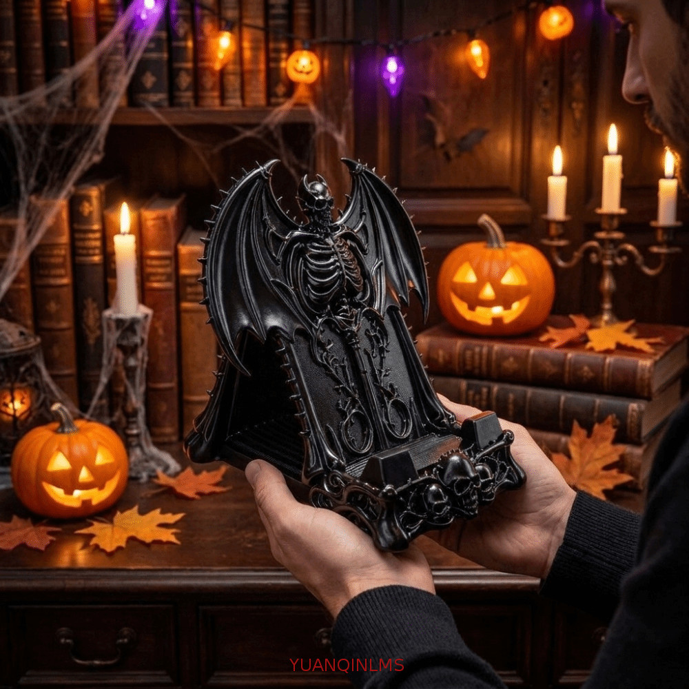 YUANQINLMS ที่วางโทรศัพท์หัวกะโหลก, Spooky 3D พิมพ์ปีศาจค้างคาวชั้นเก็บโทรศัพท์,พลาสติกสากล Dark Fantasy Stable ผู้ถือโทรศัพท์มือถือตกแต่งบ้าน