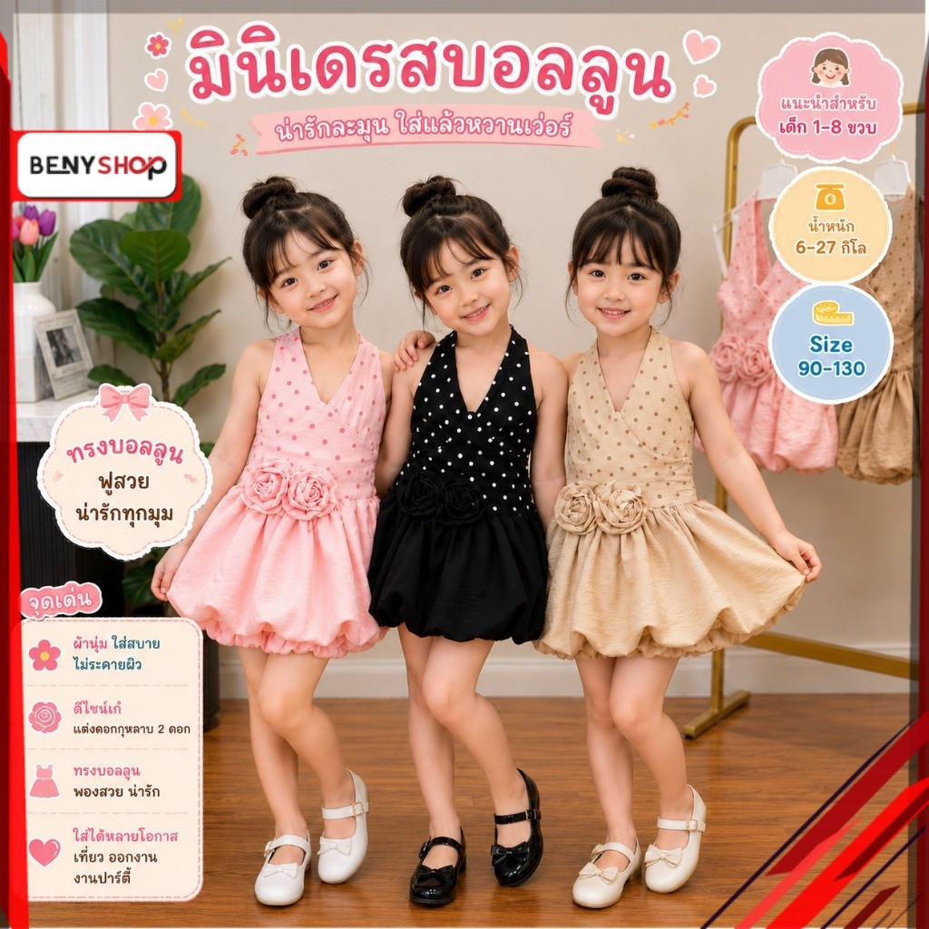 เดรสเจ้าหญิงเด็กผู้หญิง ทรงบอลลูน โบว์ใหญ่ ใส่ออกงาน น้ำหนัก 7-26 กิโล รหัส G26-7ZER