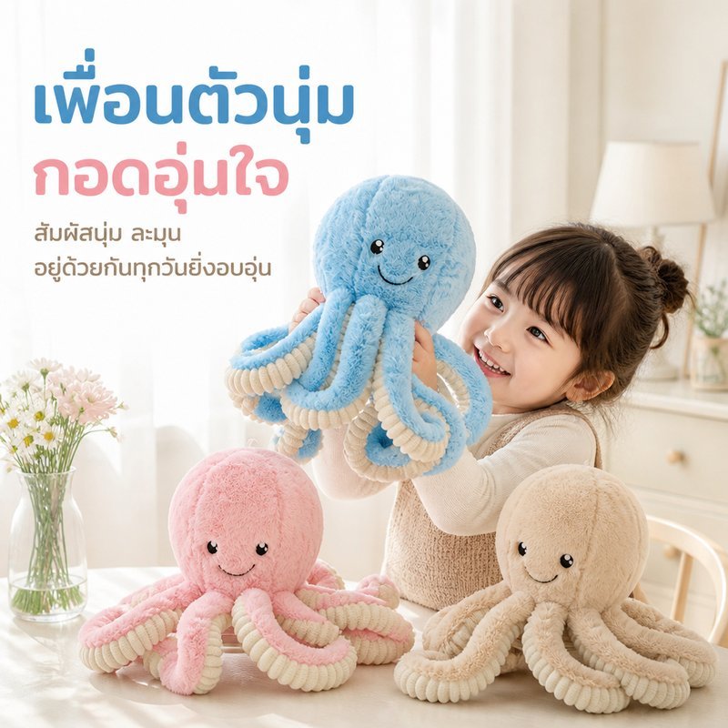 ตุ๊กตาปลาหมึก ตุ๊กตาปลาหมึกยักษ์นุ่มนิ่ม สัตว์ทะเลสีสด ของเล่นเด็ก ของขวัญวันเกิดพิเศษ