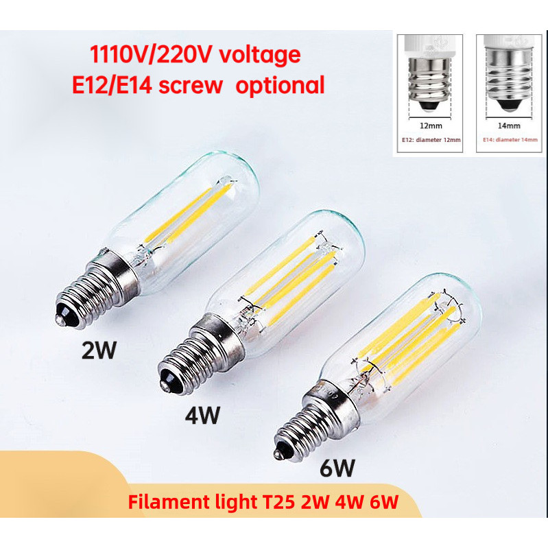 [อุปกรณ์เสริม 110V/220V] LED 2W 4W 6W หลอดไฟเส้นใยในร่ม T25 โคมไฟ E12, E14 สกรู