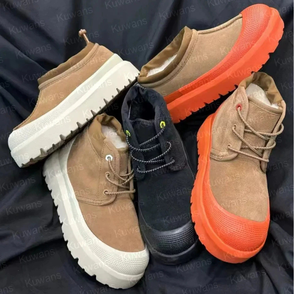 WW5F 25 สไตล์ใหม่ Lace-Up กันน้ําผู้ชายรองเท้าหิมะหนา Soled หนังหนาคู่รองเท้า