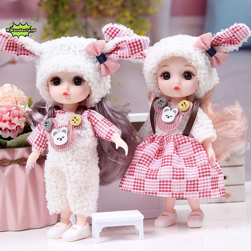 [WWanderland] 16 ซม.มินิตุ๊กตาเคลื่อนย้ายได้ตุ๊กตาข้อต่อ 3D ตาโต DIY ของเล่นตุ๊กตาเสื้อผ้าแต่งตัวสําหรับสาวของเล่น [ใหม่]