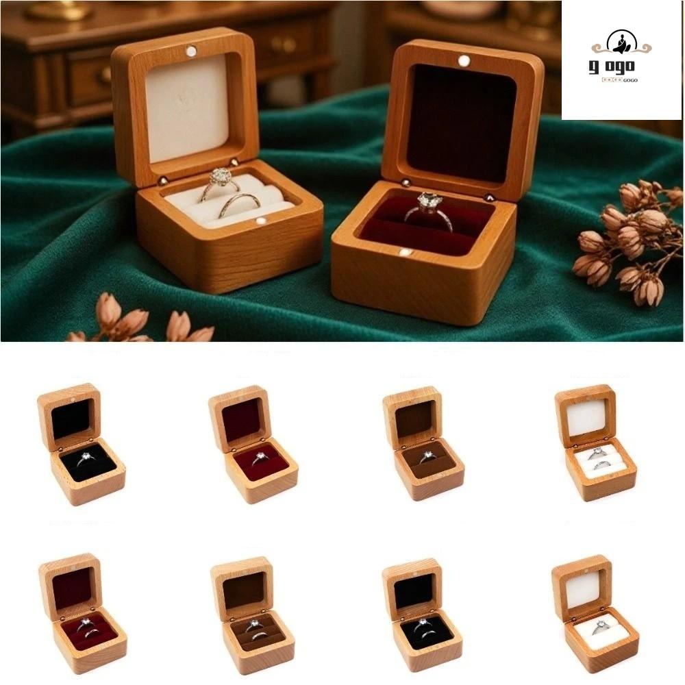 GOGOU Ear Studs , Jewlery Storage Simple Velvet Wood Rings Box,ประณีตต่างหูไม้ถาดแสดงต่างหู