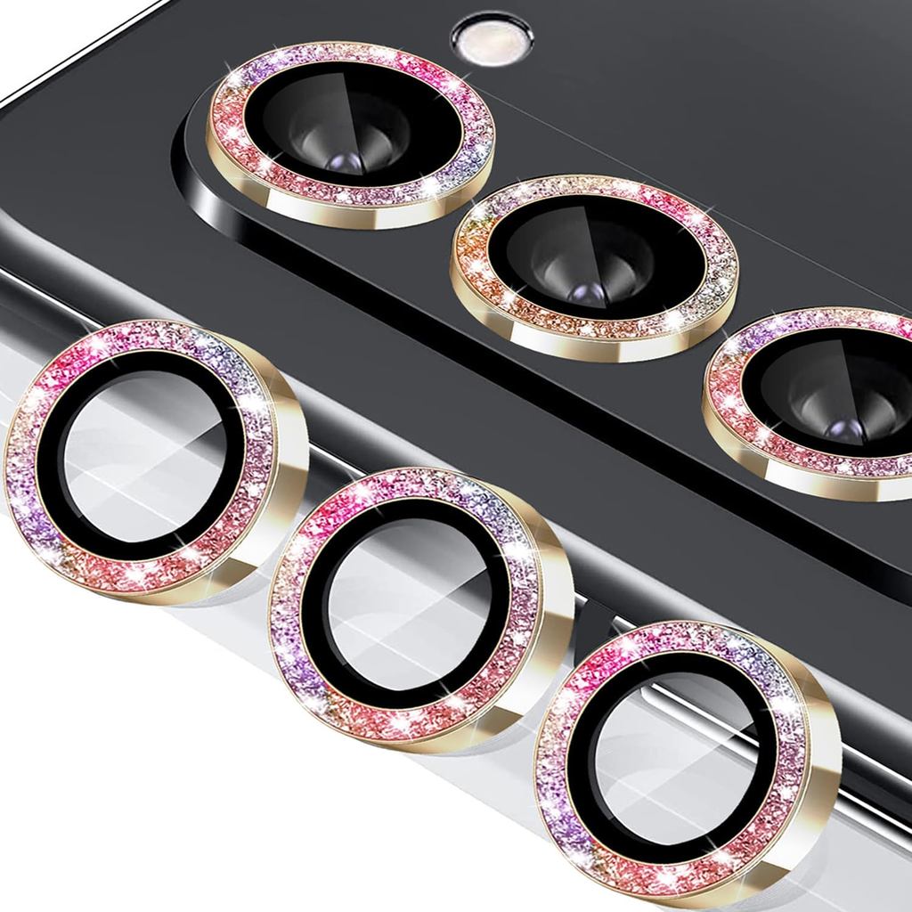 สําหรับ Galaxy Z พับ 6 กล้องเลนส์ Protector Bling Glitter แต่ละอลูมิเนียมแหวน 9H กระจกนิรภัยอุปกรณ์ต