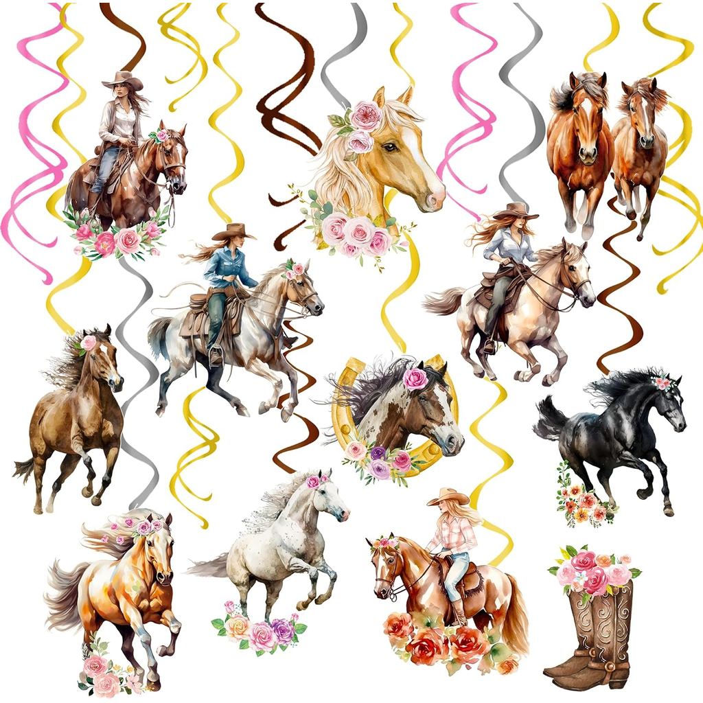20 ชิ้น Cowgirl แขวน Swirls ตกแต่ง Cowgirl ตกแต่งวันเกิด Western Cowgirl Party ตกแต่งแขวน Swirls ฟอย