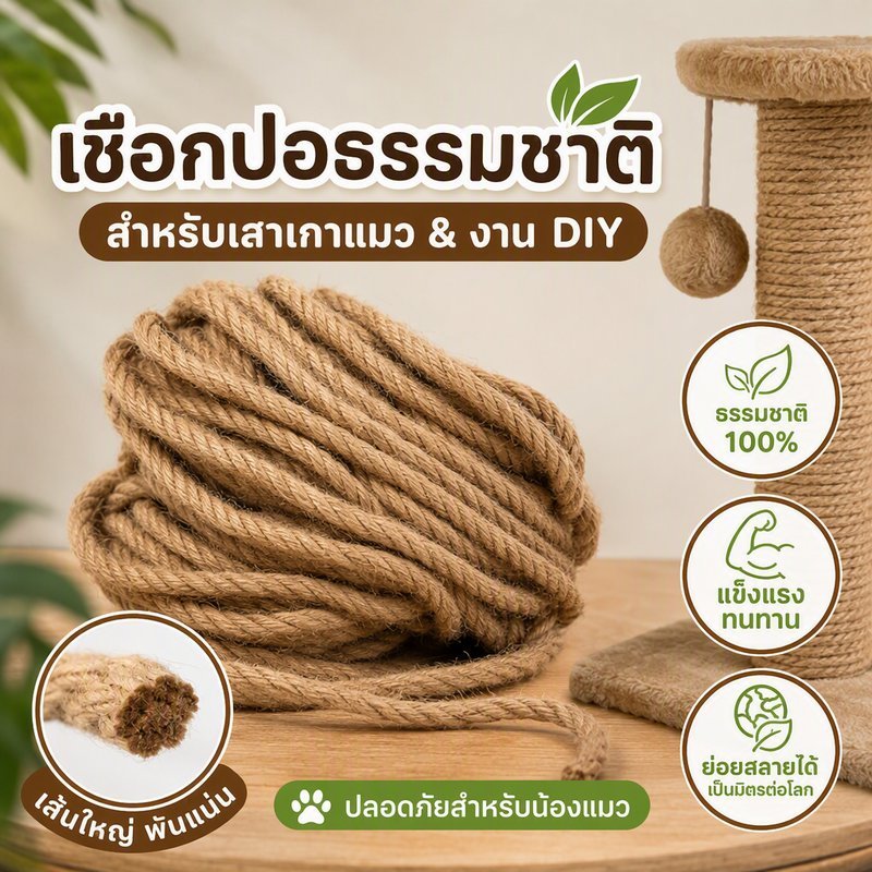 เชือกปอธรรมชาติ สำหรับเสาเกาแมว งาน DIY เชือกพันเสา ตกแต่งบ้าน งานฝีมือ แข็งแรง ย่อยสลายได้