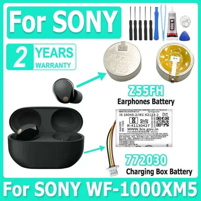 SONY ใหม่ Z55FH 772030 แบตเตอรี่สําหรับ โซนี่ WF-1000XM5 หูฟังแบตเตอรี่ / แบตเตอรี่กล่องชาร์จ + เครื