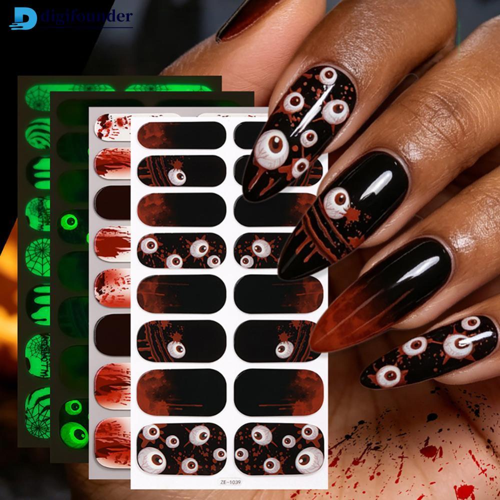 DIGIFOUNDER กันน้ํา Halloween Luminous Nail Sticker Bloodstain Pumpkin Nail Polish Gel Film Ghost Ba