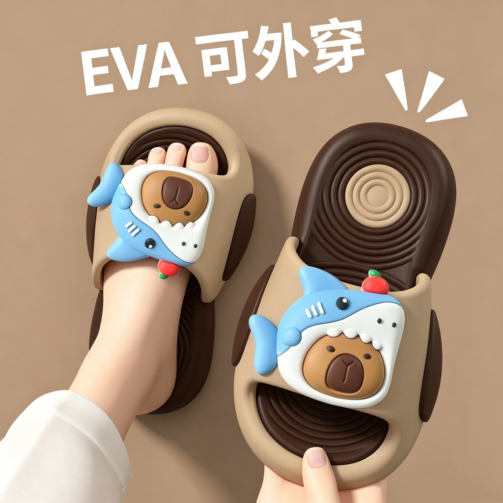 EVA การ์ตูน Shark Bala สามารถสวมใส่นอกเด็กรองเท้าแตะรองเท้าแตะเด็ก Baby Home Bath Super Soft Anti-sl