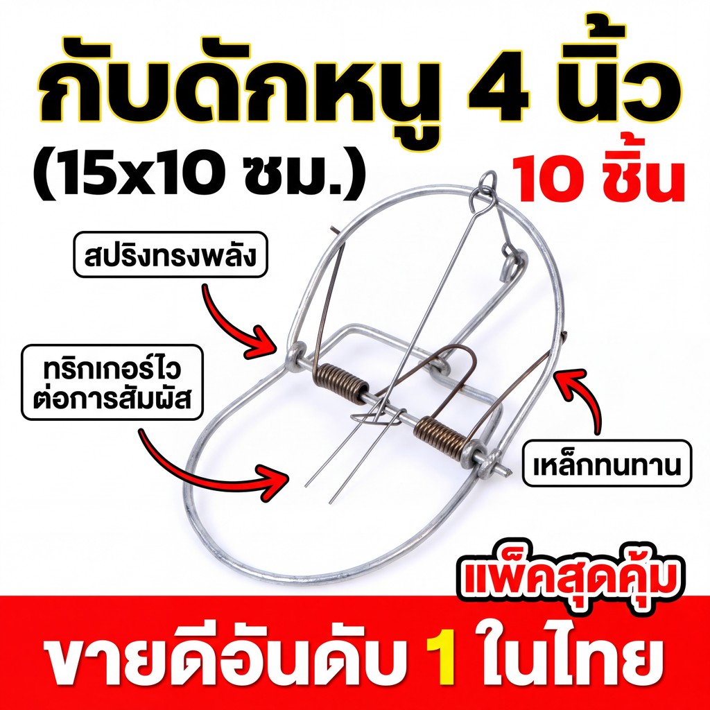 กับดักหนูนา 4 นิ้ว โมดิฟาย ใช้ดักหนูนา หนูพุกใหญ่ 1ชุด10อัน โมดิฟายที่เสียบเหยื่อพร้อมใช้งาน ดีดแรง ดีดแม่น แน่นอน 16*10